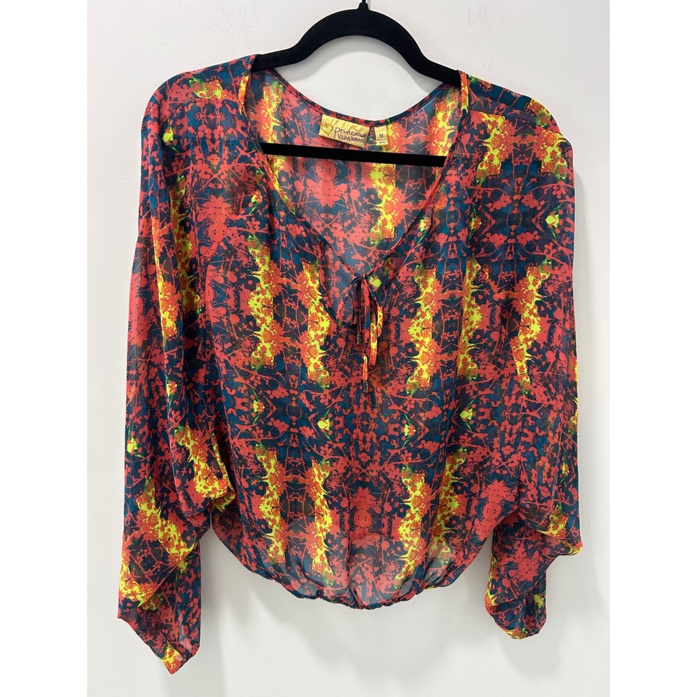 Princess Vera Wang Multi Color Abstract Floral Bubble Hem Blouse Medium